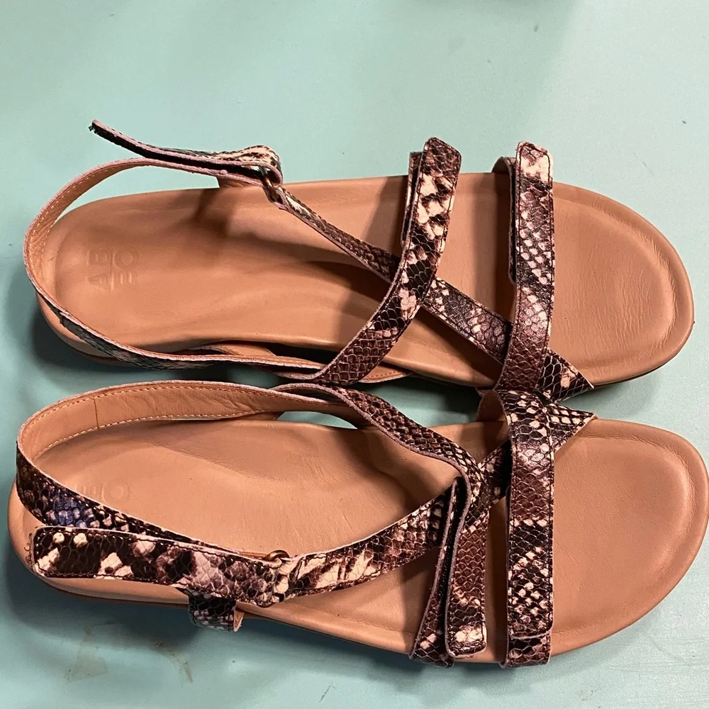 Abeo Snakeskin Leather Strappy Sandals - Brown& White Size 10 - Picture 3 of 8